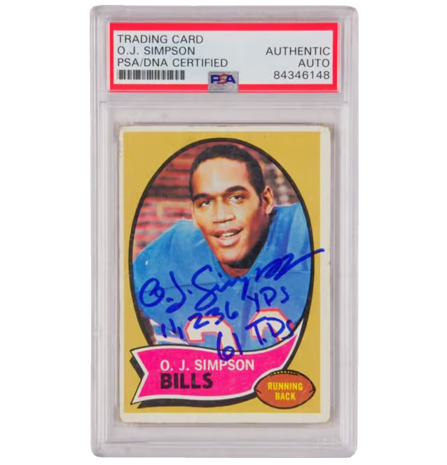OJ Simpson Signed 1970 Topps Inscribed “11,236 Yards 61 TDS” – PSA Authentic